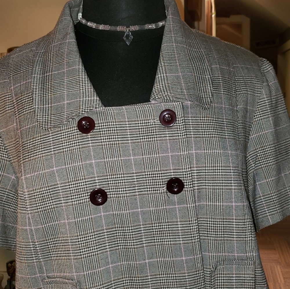 LEI Womens Gray Windowpane Plaid Cropped Jacket - Picture 2 of 8